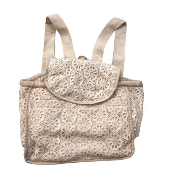 Art Class Ivory Crochet Backpack Lace Eyelet Over Canvas School Work Everyday - Picture 1 of 12